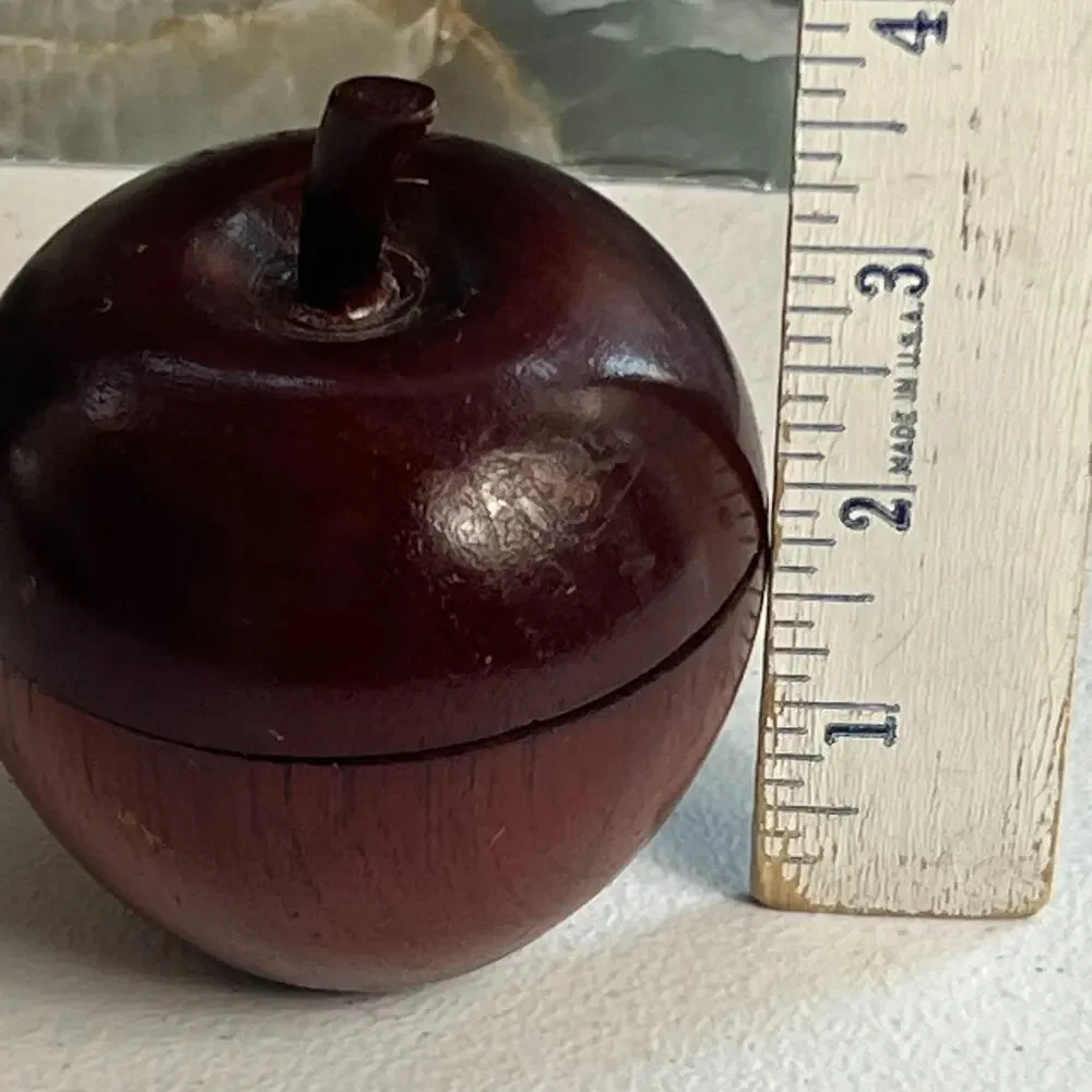 Wood Apple Shaped Trinket Carved Display Box Home Decor 3.5